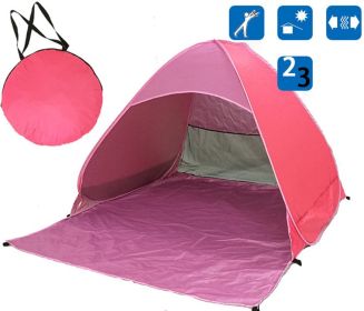 Tent Free To Build Camping Beach Sunscreen Tent Quick  Outdoor Camping Tent (Color: pink)