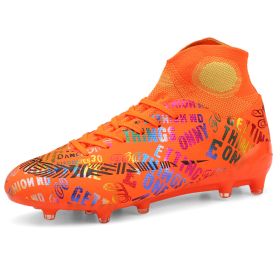 Soccer Shoes Fashion Breathable Broken Nail Soccer Shoes Men's Large Size (Option: Fluorescent orange spikes-35)