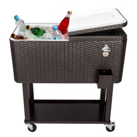 Outdoor Patio Party Rolling Steel Construction 80 Quart Bar Cooler (Color: As pic show)