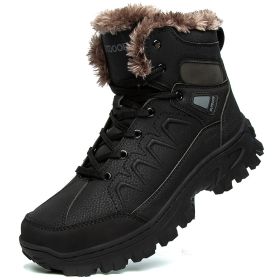 Men's Plus Size Warm High Top Outdoor Cotton Shoes (Option: Black-47)